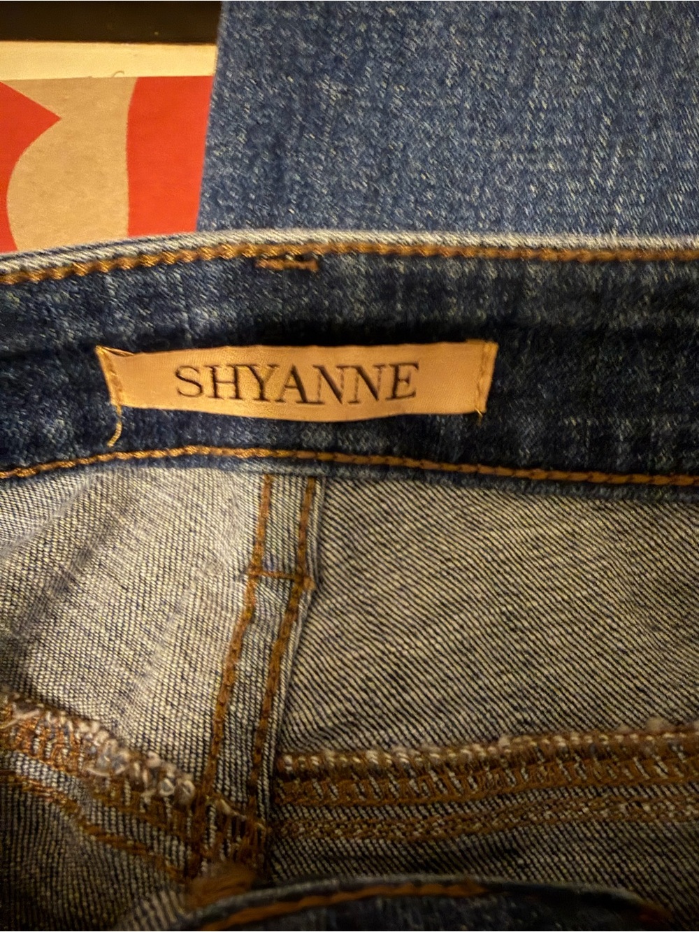 Shyanne Dark Blue Boot Cut Jeans with Tan Stitching 31X29L